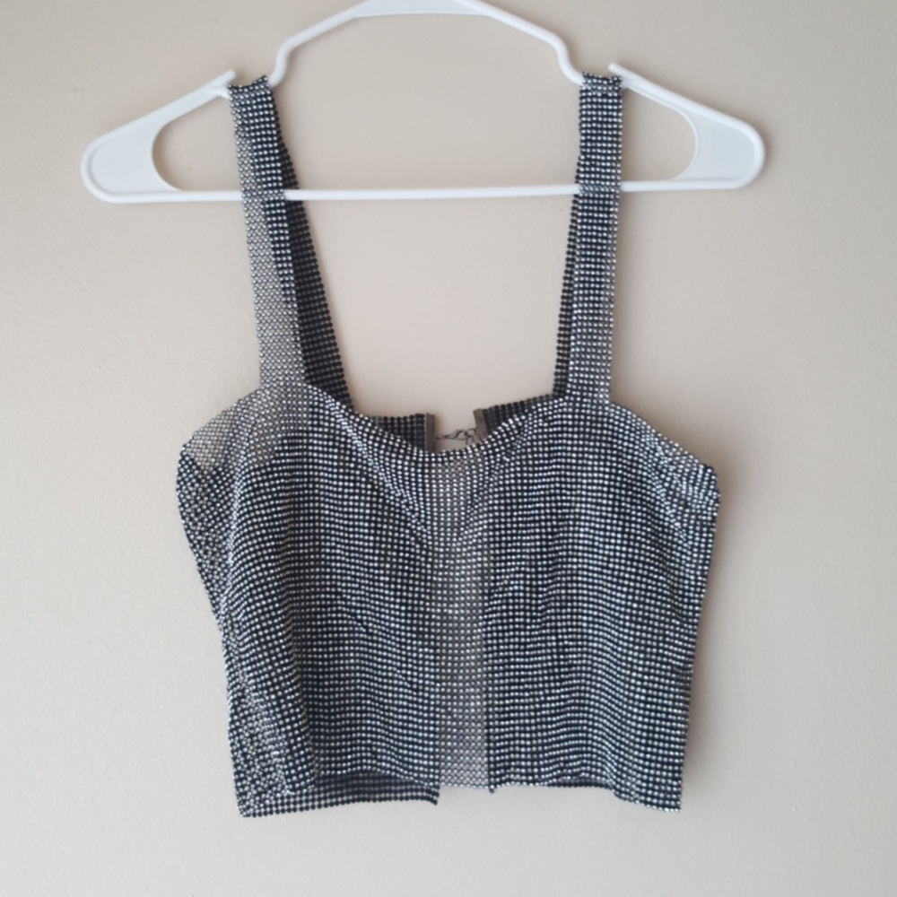 Rhinestone mesh crop top